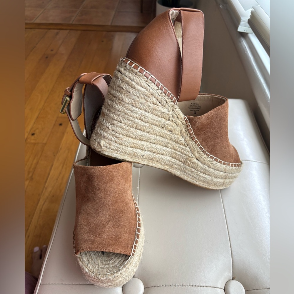 Marc Fisher Tan Espadrille Sandals with Ankle Strap